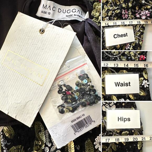 Mac Duggal Black Floral Embellished Long Sleeve Sequined Gown #5556 Sz 10 NWT - Picture 11 of 13